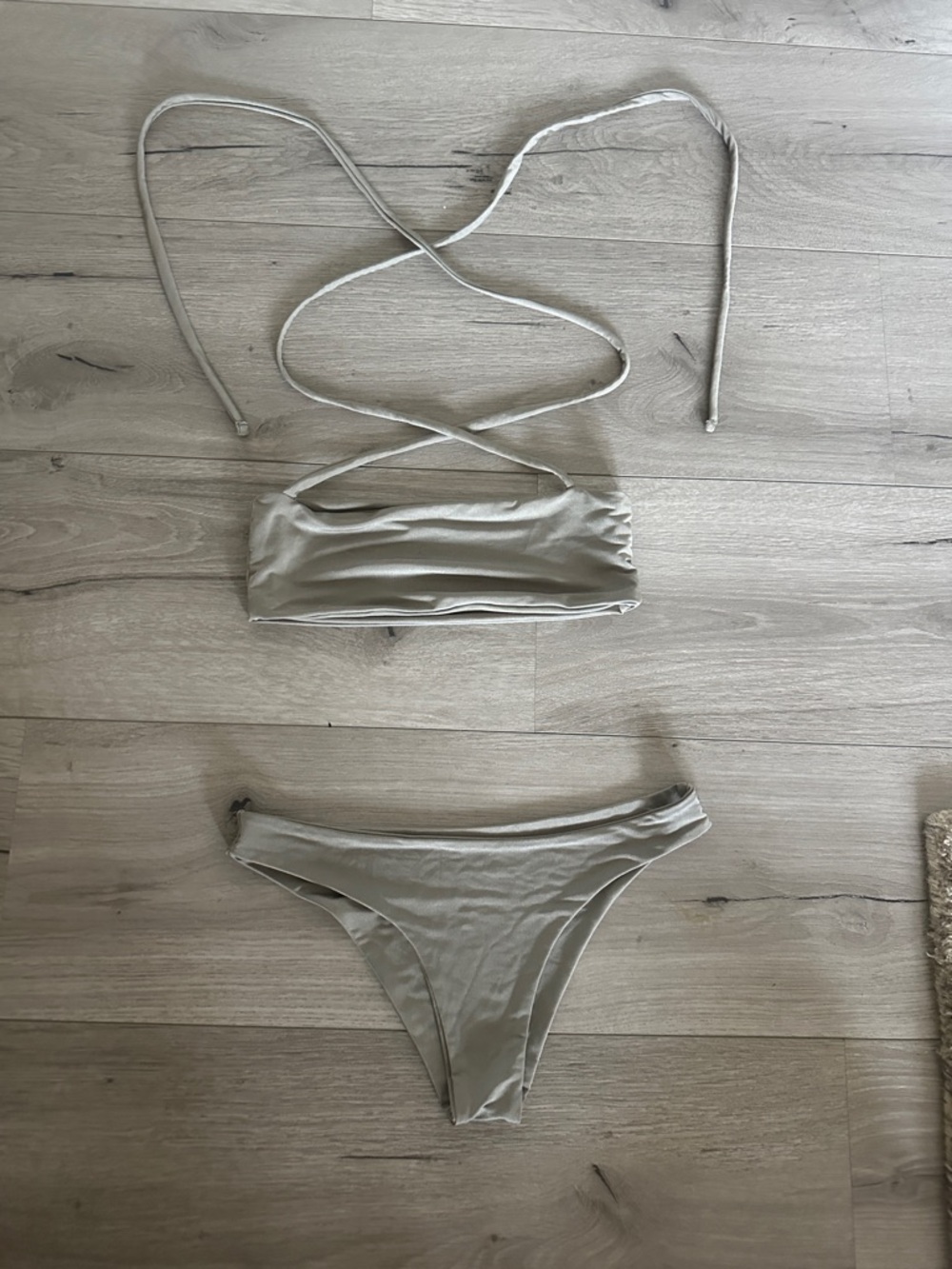 Slate Swim Women's Strappy Bandeau Bikini Set in Light Beige/Green